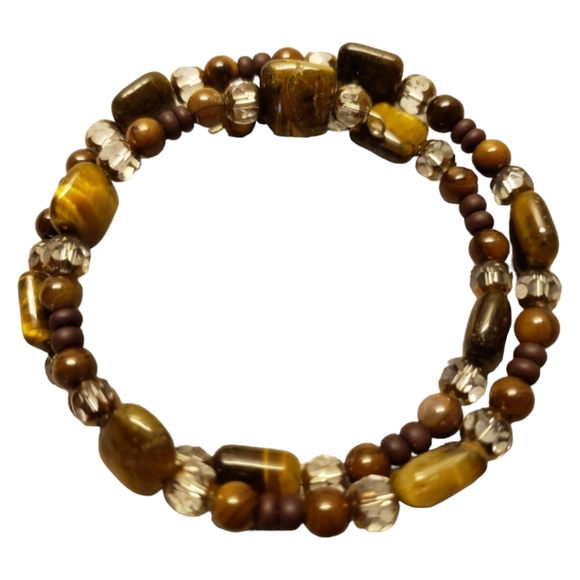 HP😀 Genuine Tiger's Eye W/Beads Fit To Size Bracelet - Picture 2 of 2